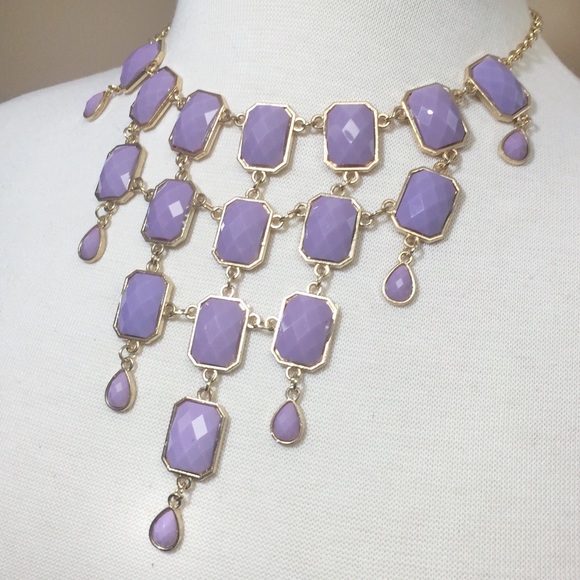 Lavender Purple Statement Bib Necklace Earring Set - Picture 2 of 3